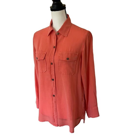 CURRENT/ELLIOT Washable Silk Blouse Top Coral Orange Women's Sz 1 S Long Sleeve - Picture 6 of 9